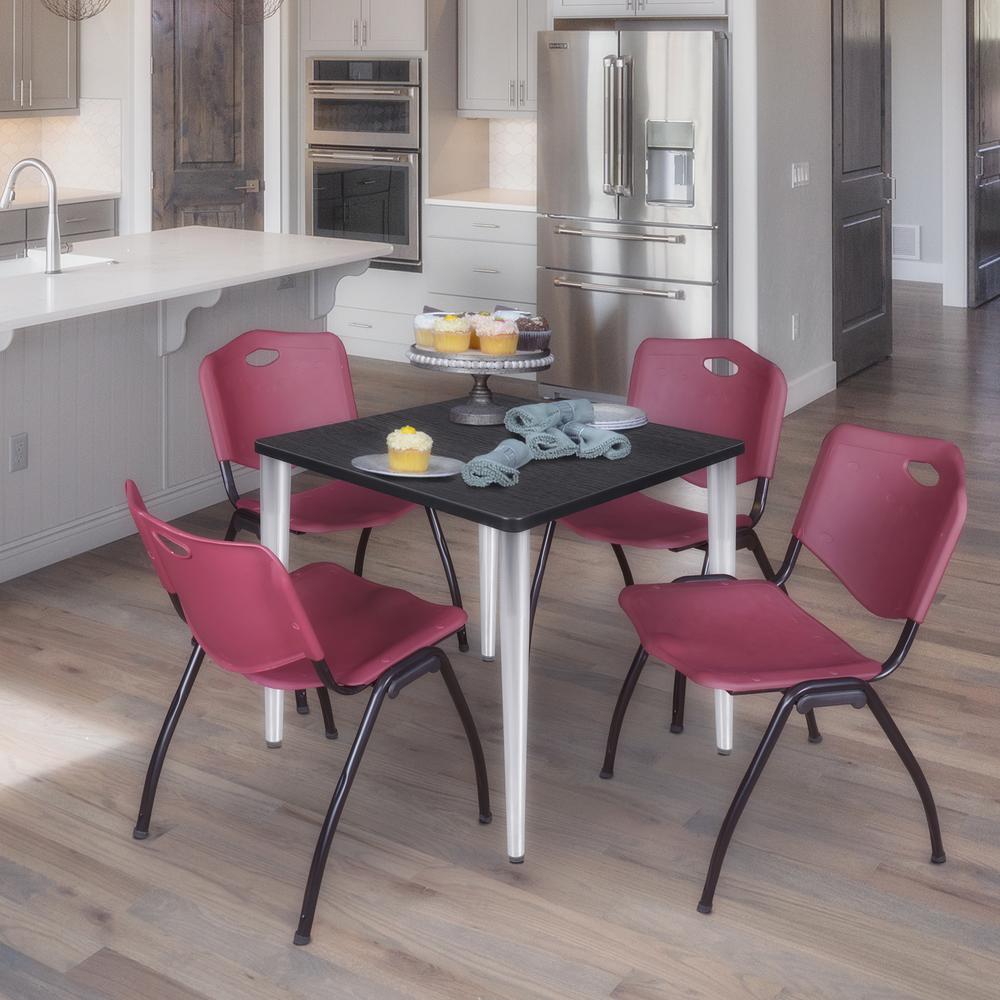 Regency Kahlo 30 in. Square Breakroom Table- Ash Grey Top, Chrome Base & 4 M Stack Chairs- Burgundy. Picture 7