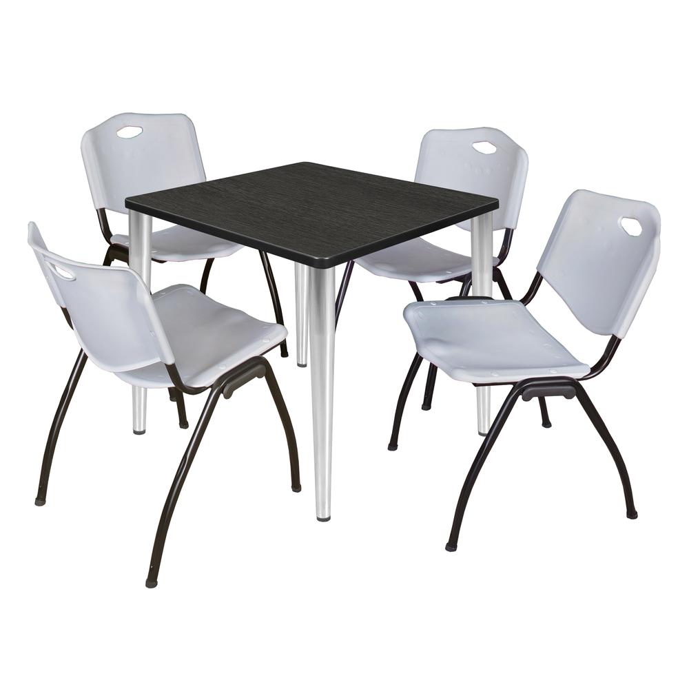 Regency Kahlo 30 in. Square Breakroom Table- Ash Grey Top, Chrome Base & 4 M Stack Chairs- Grey. Picture 1