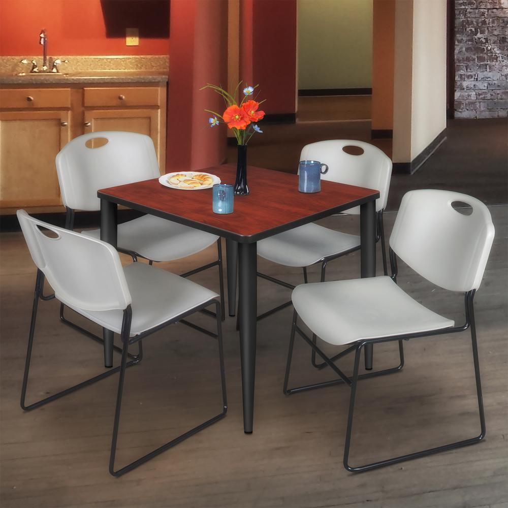 Regency Kahlo 30 in. Square Breakroom Table- Cherry Top, Black Base & 4 Zeng Stack Chairs- Grey. Picture 7