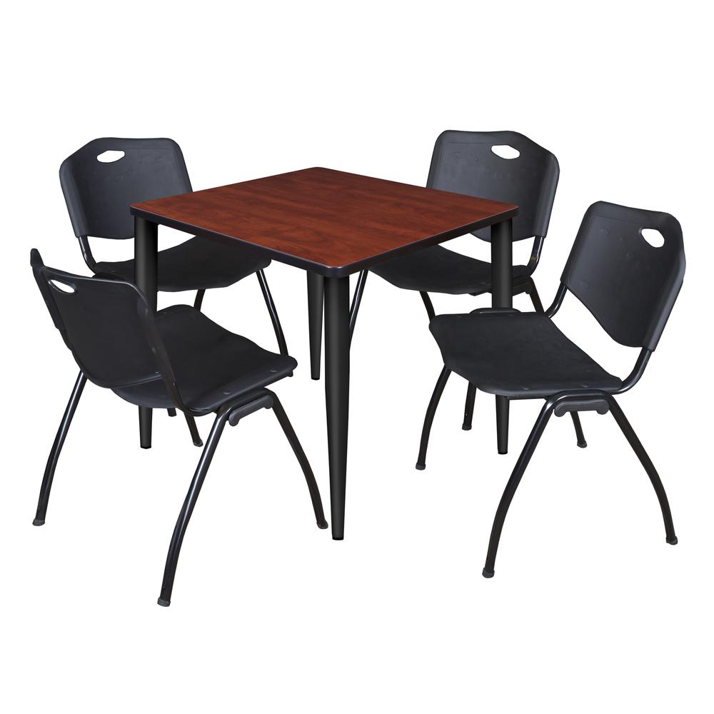 Regency Kahlo 30 in. Square Breakroom Table- Cherry Top, Black Base & 4 M Stack Chairs- Black. Picture 1