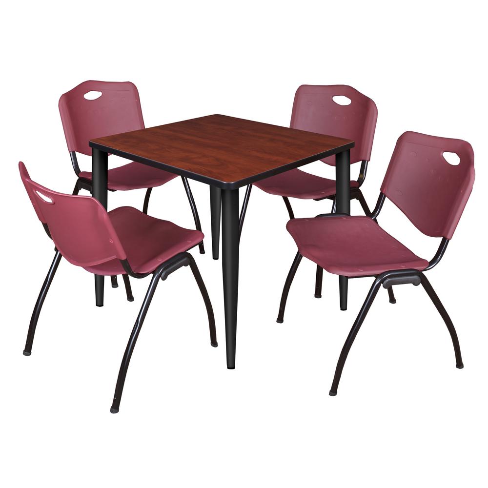 Regency Kahlo 30 in. Square Breakroom Table- Cherry Top, Black Base & 4 M Stack Chairs- Burgundy. Picture 1