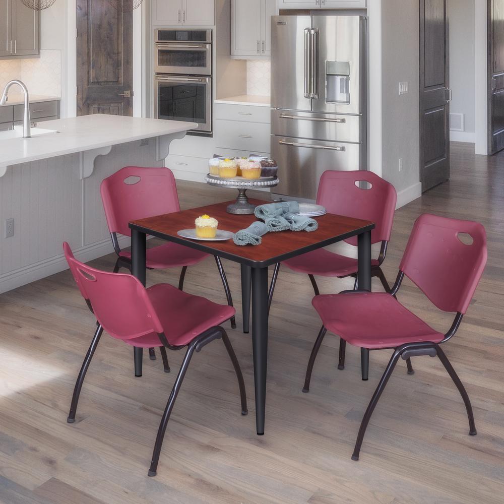 Regency Kahlo 30 in. Square Breakroom Table- Cherry Top, Black Base & 4 M Stack Chairs- Burgundy. Picture 7