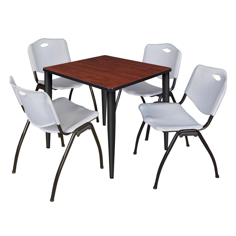 Regency Kahlo 30 in. Square Breakroom Table- Cherry Top, Black Base & 4 M Stack Chairs- Grey. Picture 1