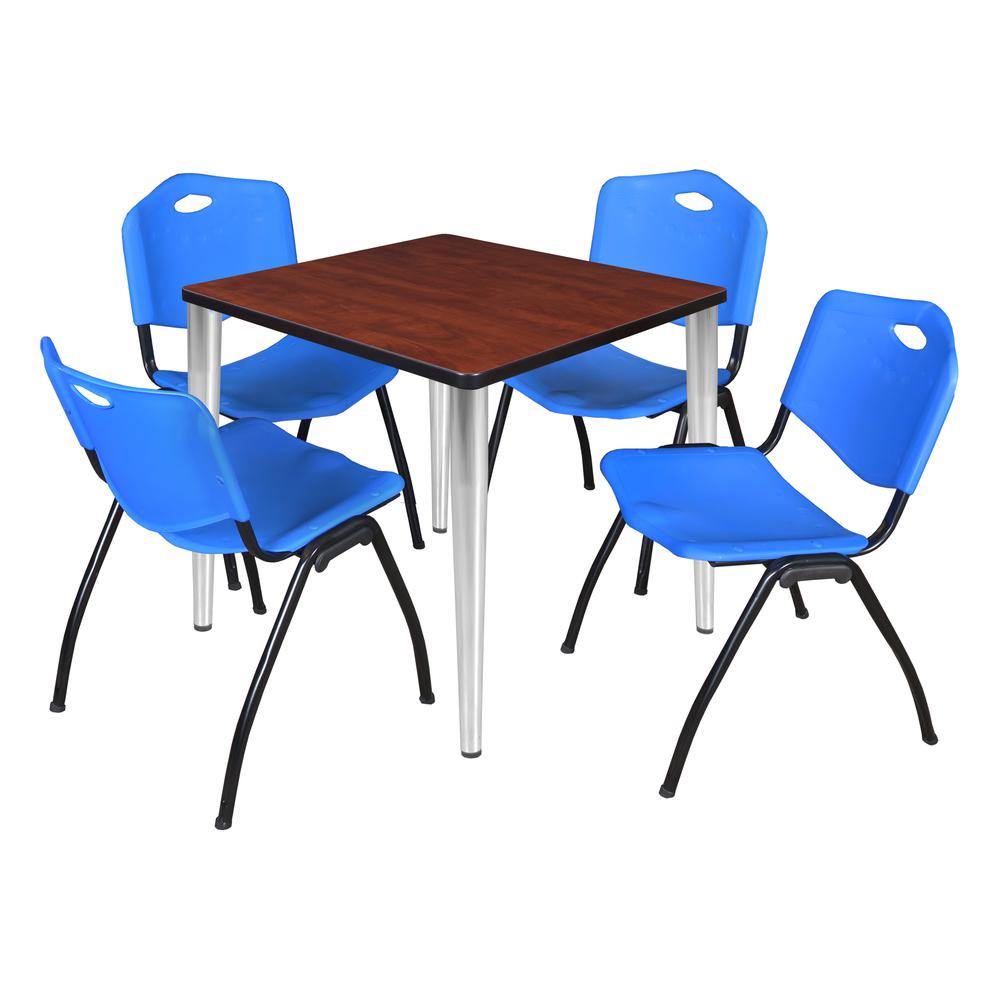 Regency Kahlo 30 in. Square Breakroom Table- Cherry Top, Chrome Base & 4 M Stack Chairs- Blue. Picture 1