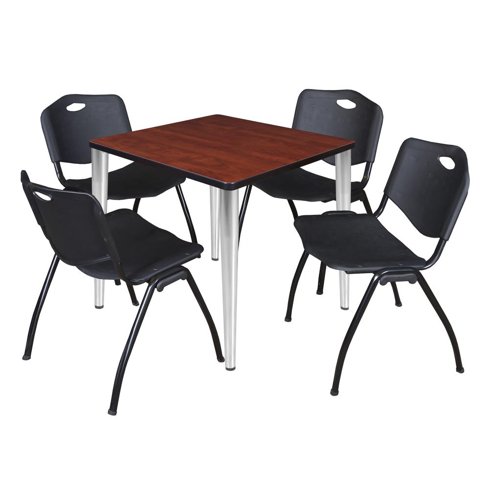 Regency Kahlo 30 in. Square Breakroom Table- Cherry Top, Chrome Base & 4 M Stack Chairs- Black. Picture 1