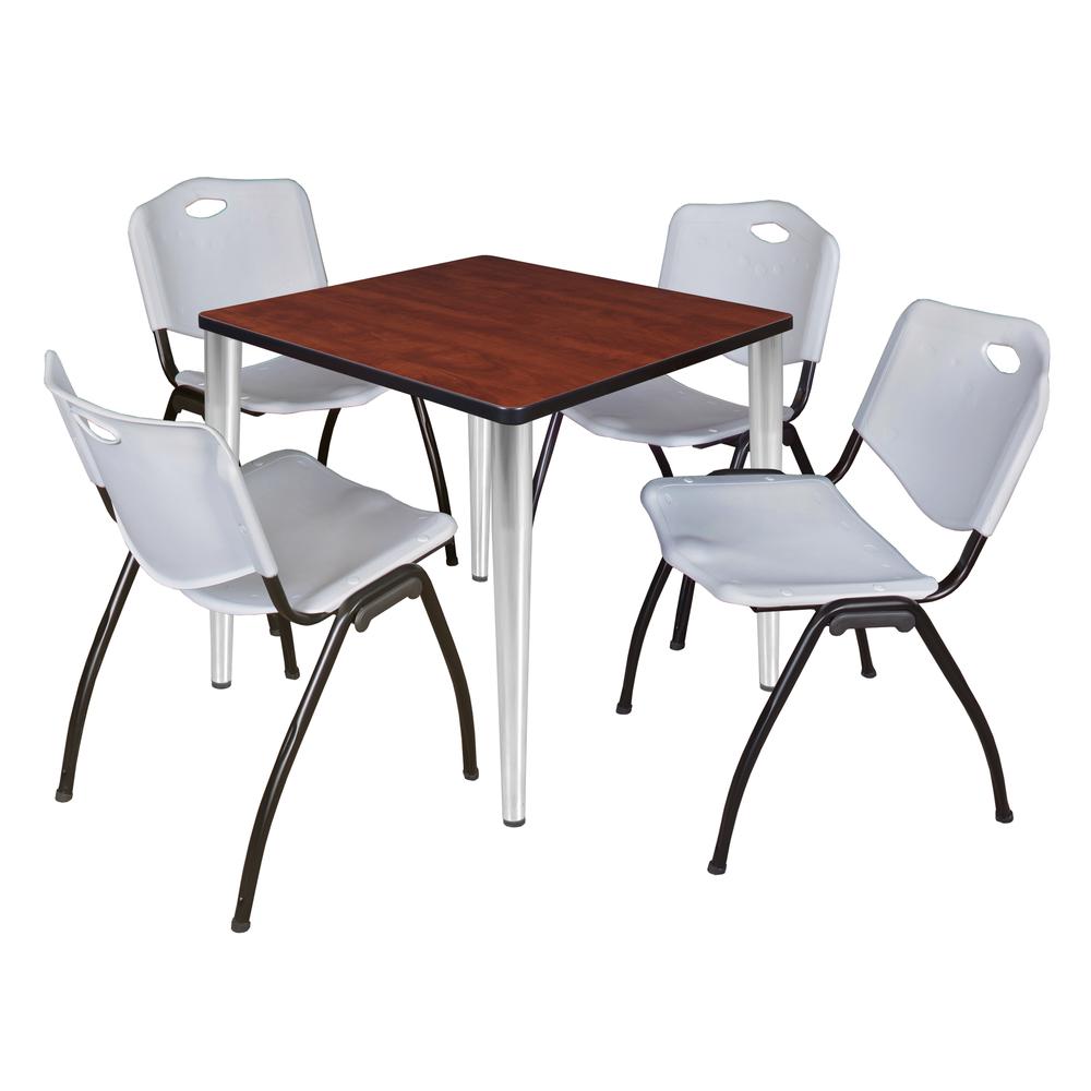 Regency Kahlo 30 in. Square Breakroom Table- Cherry Top, Chrome Base & 4 M Stack Chairs- Grey. Picture 1