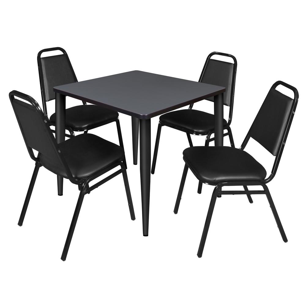 Regency Kahlo 30 in. Square Breakroom Table- Grey Top, Black Base & 4 Restaurant Stack Chairs- Black. Picture 1