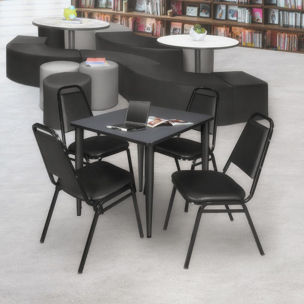 Regency Kahlo 30 in. Square Breakroom Table- Grey Top, Black Base & 4 Restaurant Stack Chairs- Black. Picture 7