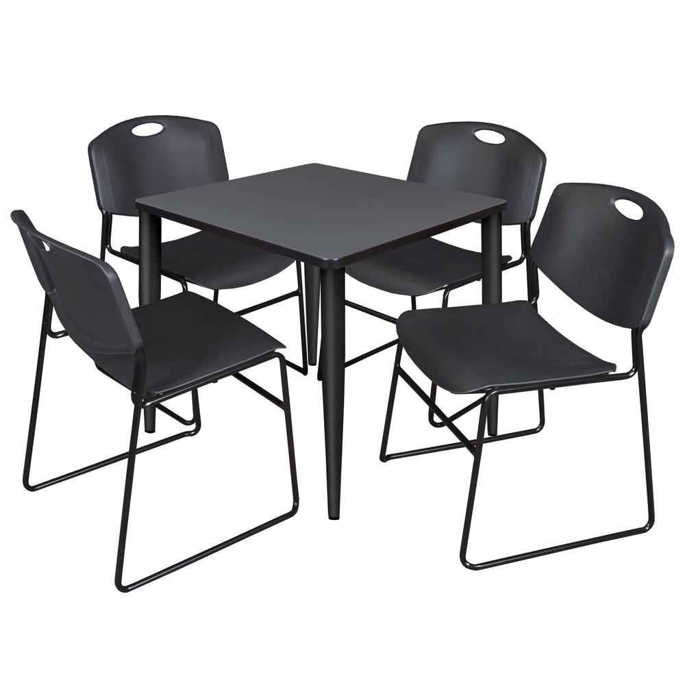 Regency Kahlo 30 in. Square Breakroom Table- Grey Top, Black Base & 4 Zeng Stack Chairs- Black. Picture 1