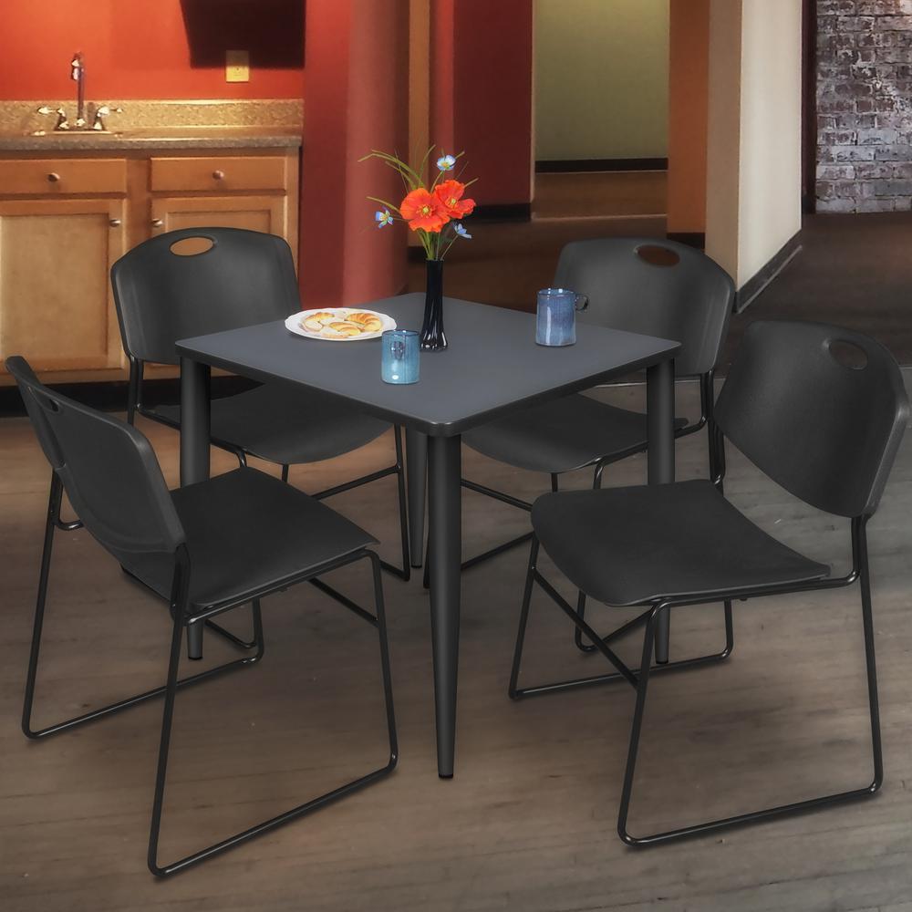 Regency Kahlo 30 in. Square Breakroom Table- Grey Top, Black Base & 4 Zeng Stack Chairs- Black. Picture 7