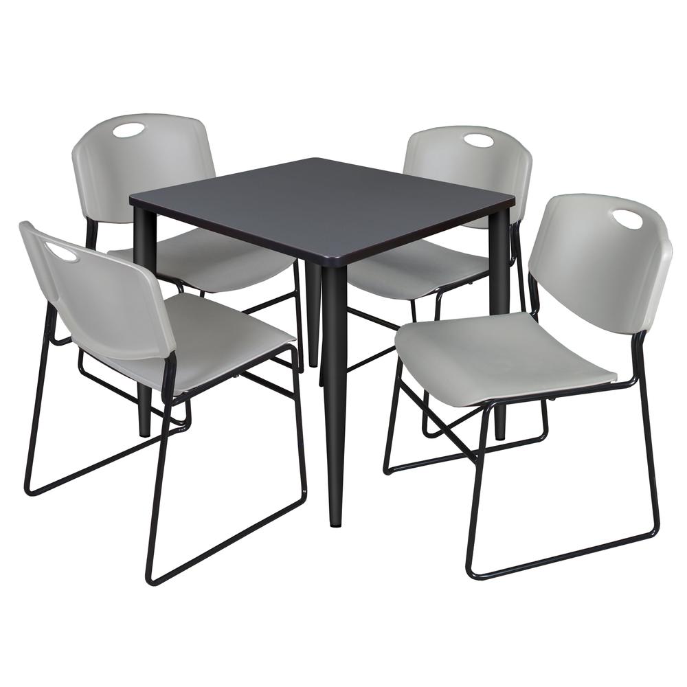 Regency Kahlo 30 in. Square Breakroom Table- Grey Top, Black Base & 4 Zeng Stack Chairs- Grey. Picture 1