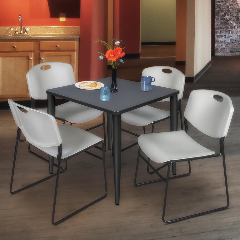 Regency Kahlo 30 in. Square Breakroom Table- Grey Top, Black Base & 4 Zeng Stack Chairs- Grey. Picture 7