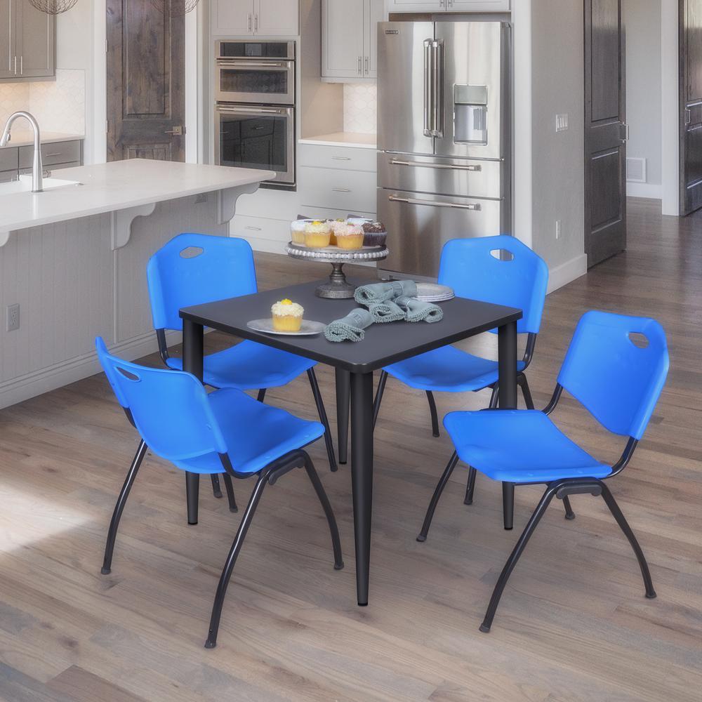 Regency Kahlo 30 in. Square Breakroom Table- Grey Top, Black Base & 4 M Stack Chairs- Blue. Picture 7