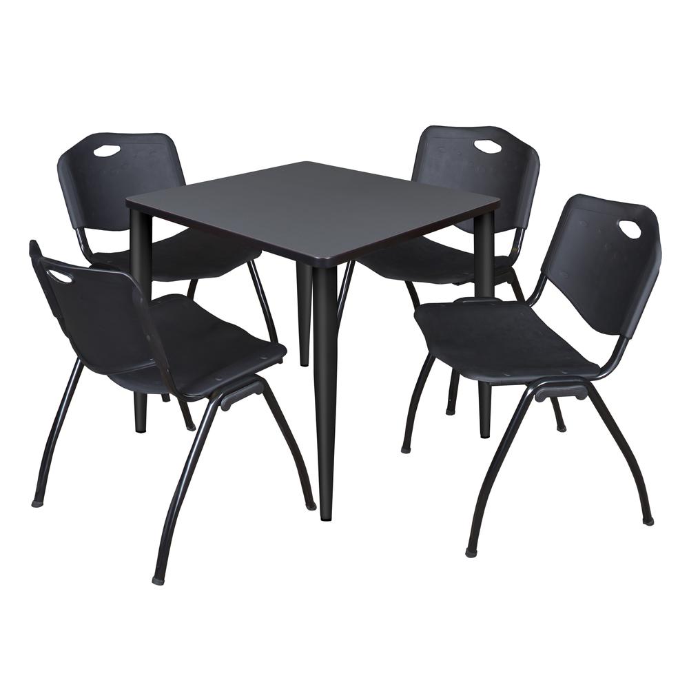Regency Kahlo 30 in. Square Breakroom Table- Grey Top, Black Base & 4 M Stack Chairs- Black. Picture 1
