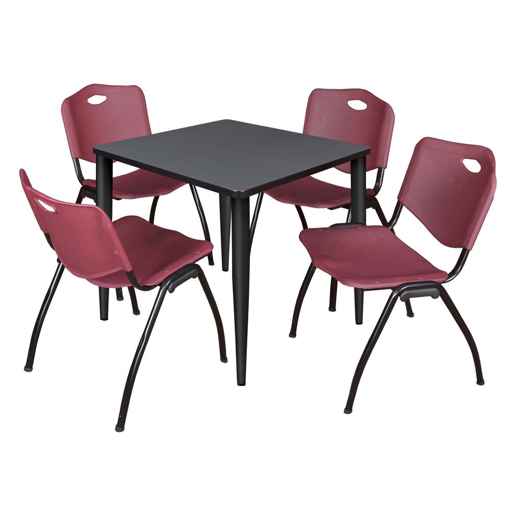 Regency Kahlo 30 in. Square Breakroom Table- Grey Top, Black Base & 4 M Stack Chairs- Burgundy. Picture 1