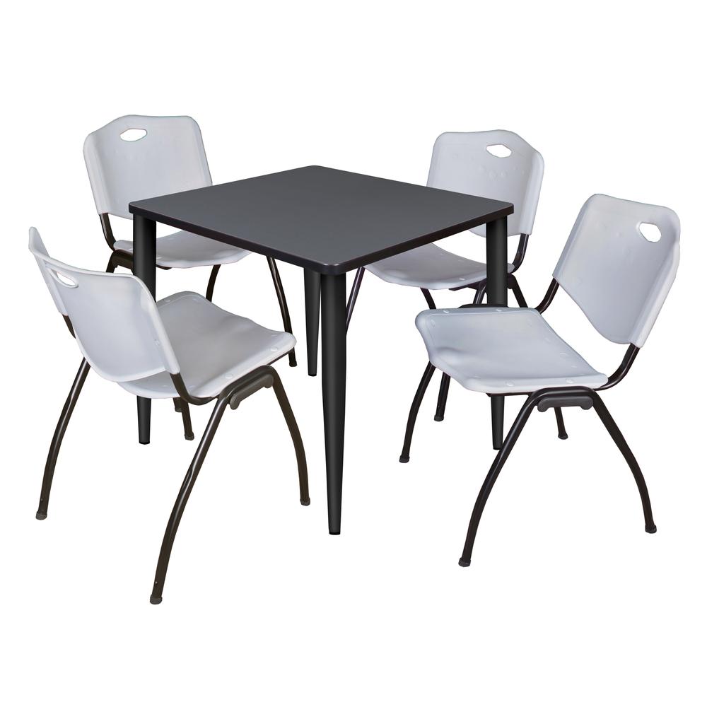Regency Kahlo 30 in. Square Breakroom Table- Grey Top, Black Base & 4 M Stack Chairs- Grey. Picture 1