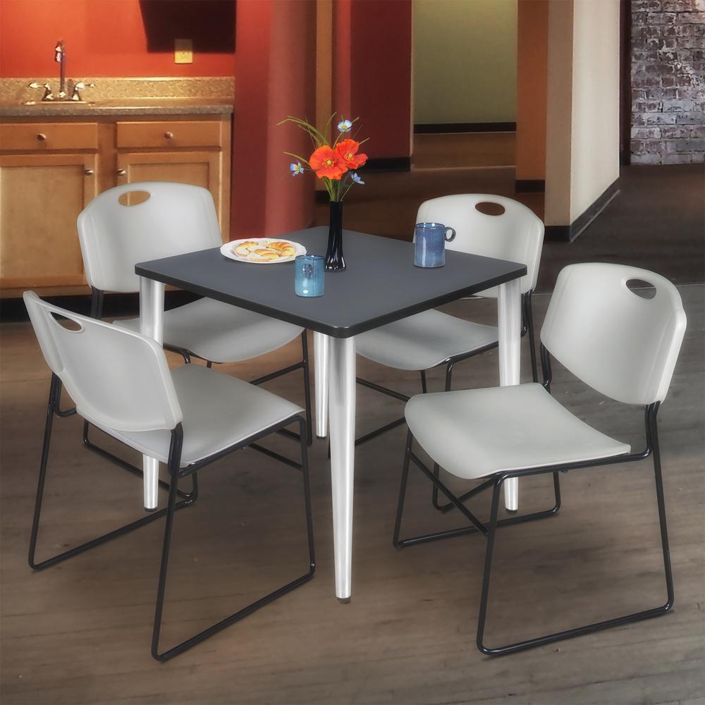 Regency Kahlo 30 in. Square Breakroom Table- Grey Top, Chrome Base & 4 Zeng Stack Chairs- Grey. Picture 7