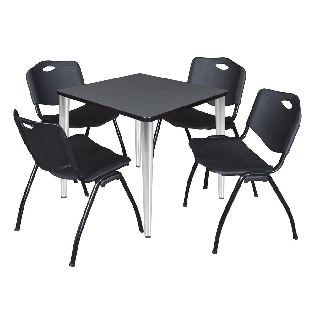 Regency Kahlo 30 in. Square Breakroom Table- Grey Top, Chrome Base & 4 M Stack Chairs- Black. Picture 1