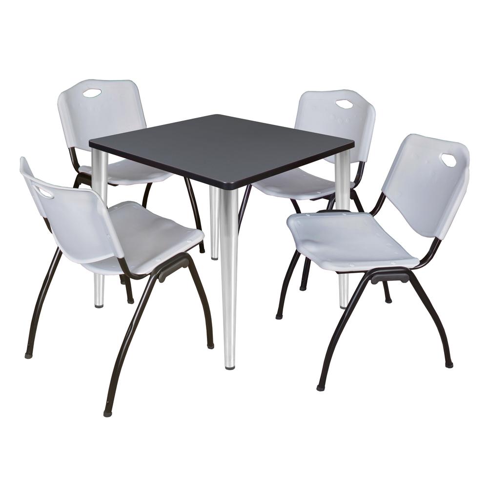 Regency Kahlo 30 in. Square Breakroom Table- Grey Top, Chrome Base & 4 M Stack Chairs- Grey. Picture 1