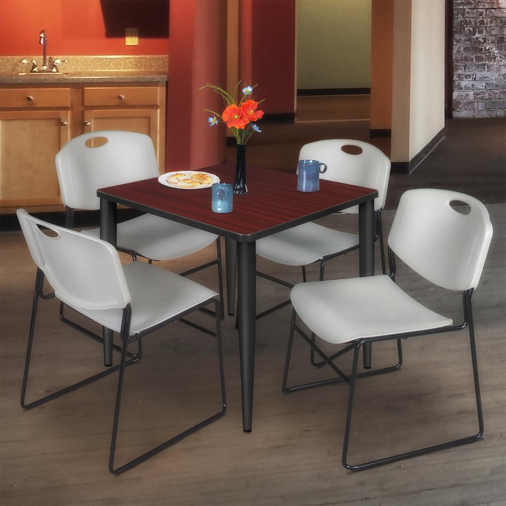 Regency Kahlo 30 in. Square Breakroom Table- Mahogany Top, Black Base & 4 Zeng Stack Chairs- Grey. Picture 7