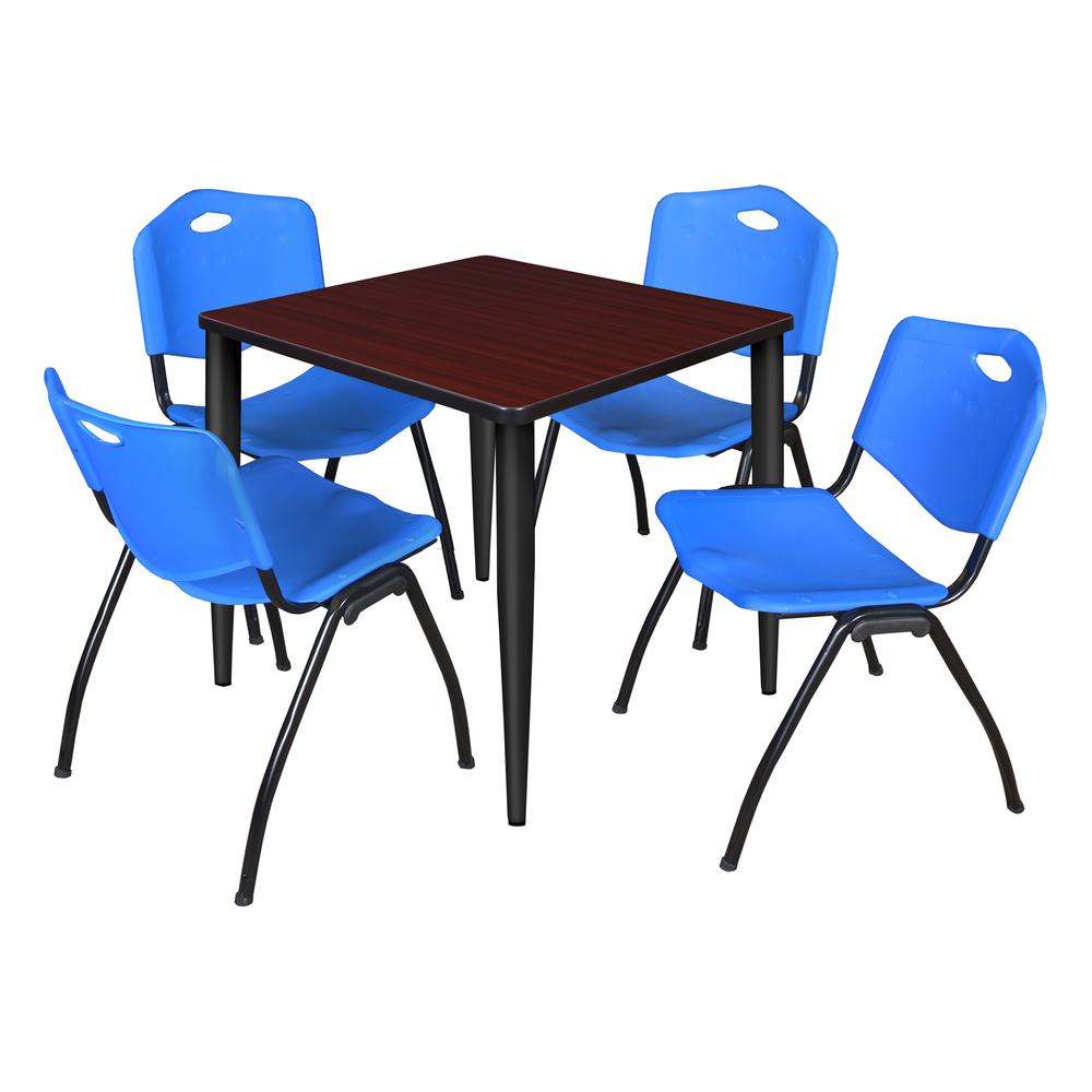 Regency Kahlo 30 in. Square Breakroom Table- Mahogany Top, Black Base & 4 M Stack Chairs- Blue. Picture 1