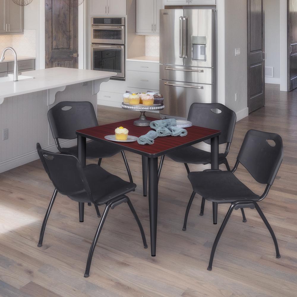 Regency Kahlo 30 in. Square Breakroom Table- Mahogany Top, Black Base & 4 M Stack Chairs- Black. Picture 7