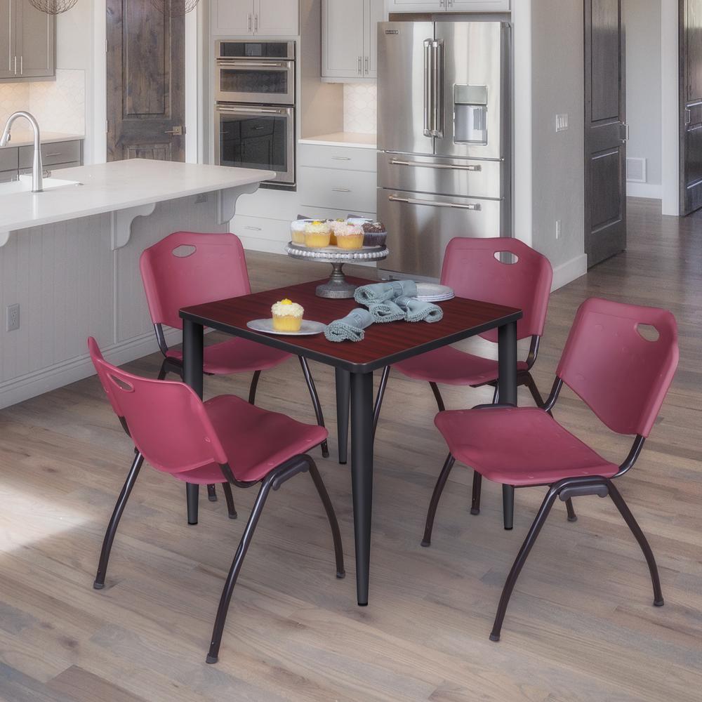 Regency Kahlo 30 in. Square Breakroom Table- Mahogany Top, Black Base & 4 M Stack Chairs- Burgundy. Picture 7