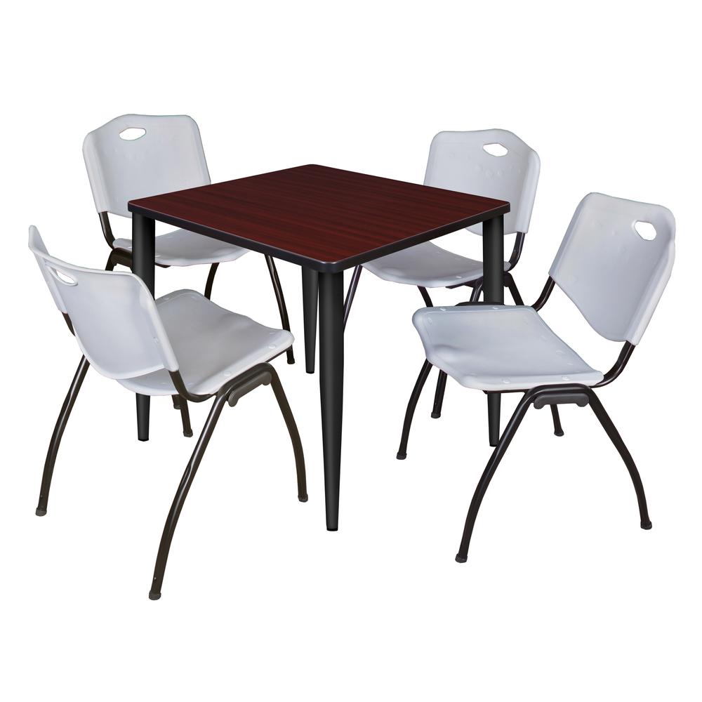 Regency Kahlo 30 in. Square Breakroom Table- Mahogany Top, Black Base & 4 M Stack Chairs- Grey. Picture 1