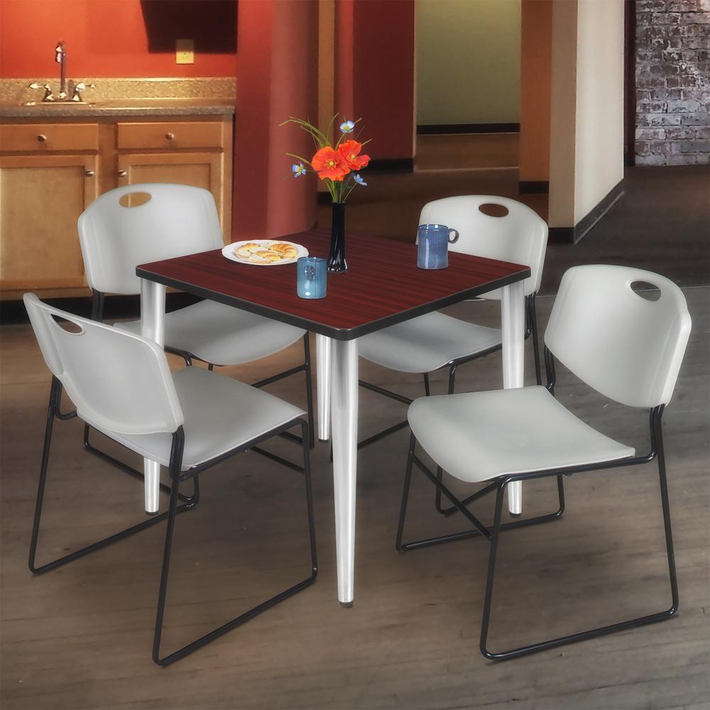 Regency Kahlo 30 in. Square Breakroom Table- Mahogany Top, Chrome Base & 4 Zeng Stack Chairs- Grey. Picture 7