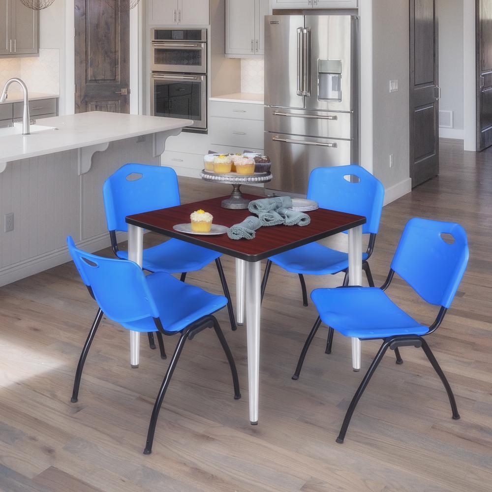 Regency Kahlo 30 in. Square Breakroom Table- Mahogany Top, Chrome Base & 4 M Stack Chairs- Blue. Picture 7