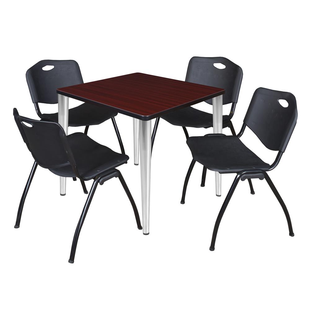 Regency Kahlo 30 in. Square Breakroom Table- Mahogany Top, Chrome Base & 4 M Stack Chairs- Black. Picture 1