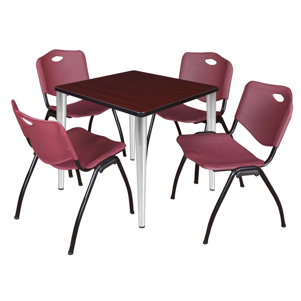 Regency Kahlo 30 in. Square Breakroom Table- Mahogany Top, Chrome Base & 4 M Stack Chairs- Burgundy. Picture 1