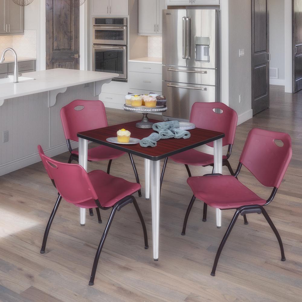 Regency Kahlo 30 in. Square Breakroom Table- Mahogany Top, Chrome Base & 4 M Stack Chairs- Burgundy. Picture 9