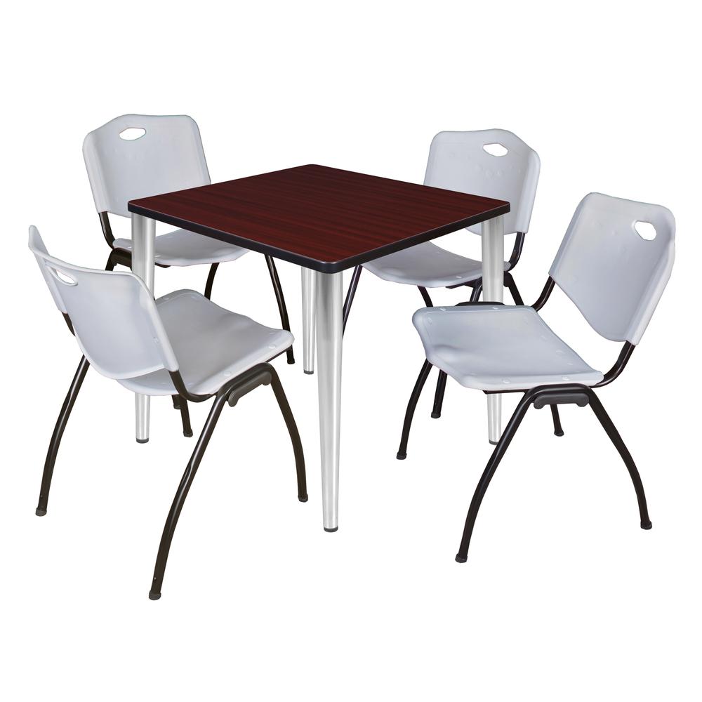 Regency Kahlo 30 in. Square Breakroom Table- Mahogany Top, Chrome Base & 4 M Stack Chairs- Grey. Picture 1