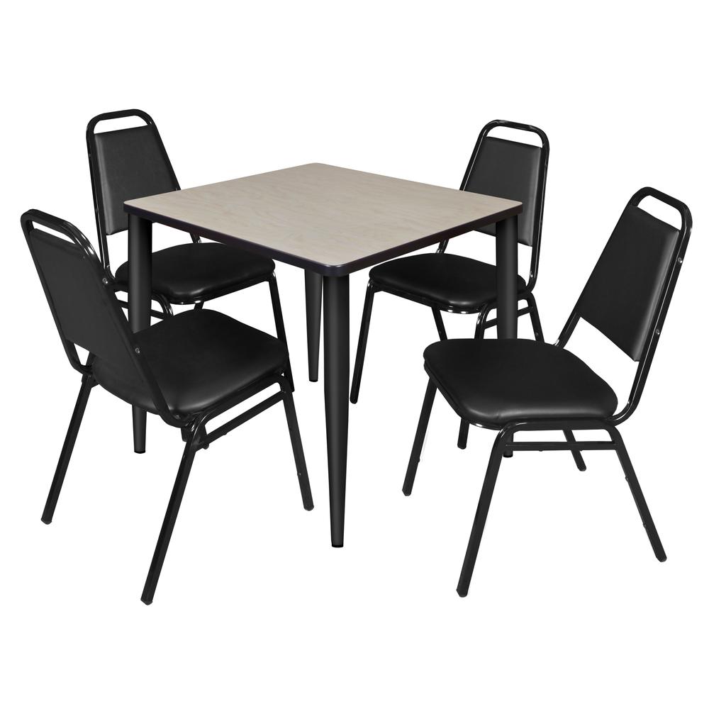 Regency Kahlo 30 in. Square Breakroom Table- Maple Top, Black Base & 4 Restaurant Stack Chairs- Black. Picture 1
