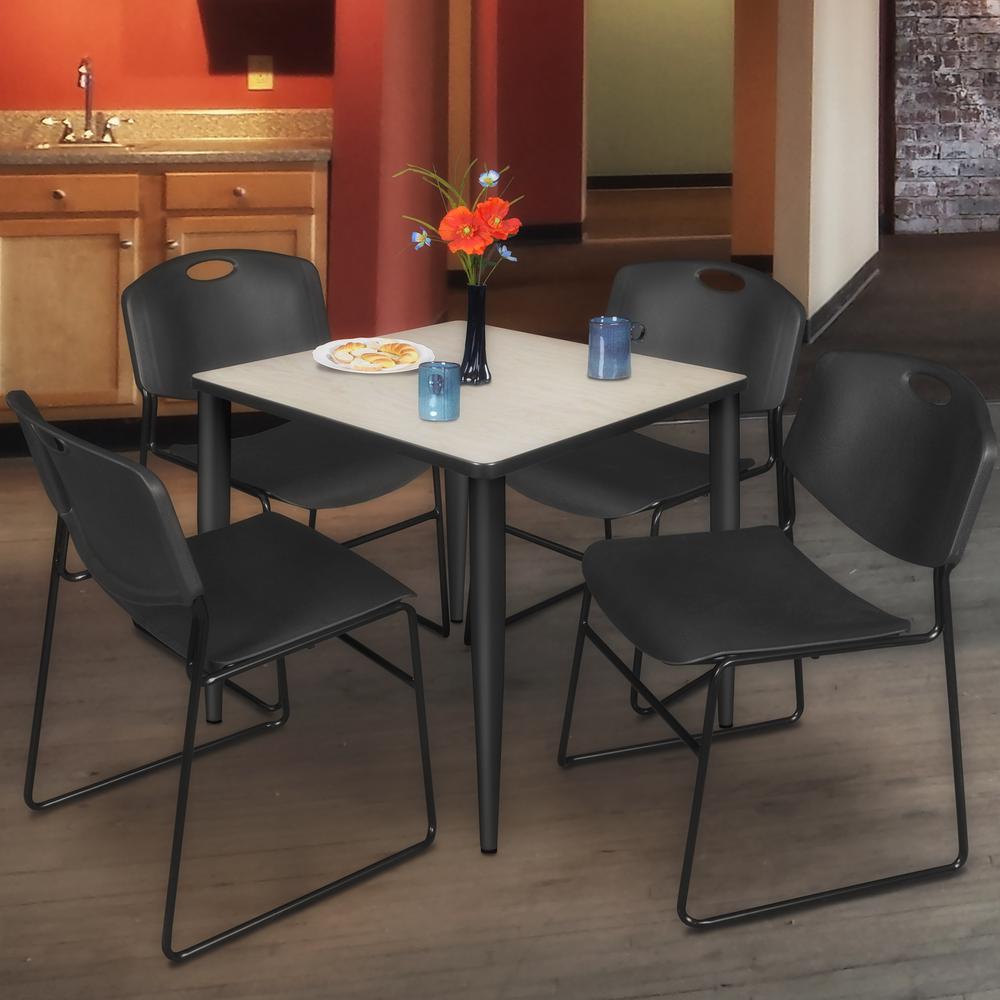 Regency Kahlo 30 in. Square Breakroom Table- Maple Top, Black Base & 4 Zeng Stack Chairs- Black. Picture 7