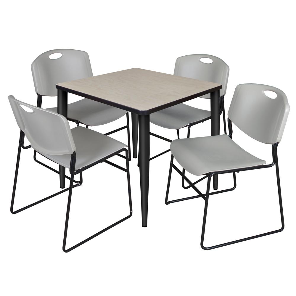 Regency Kahlo 30 in. Square Breakroom Table- Maple Top, Black Base & 4 Zeng Stack Chairs- Grey. Picture 1