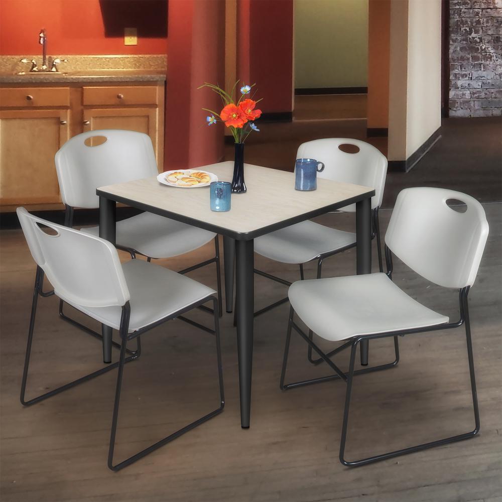 Regency Kahlo 30 in. Square Breakroom Table- Maple Top, Black Base & 4 Zeng Stack Chairs- Grey. Picture 7
