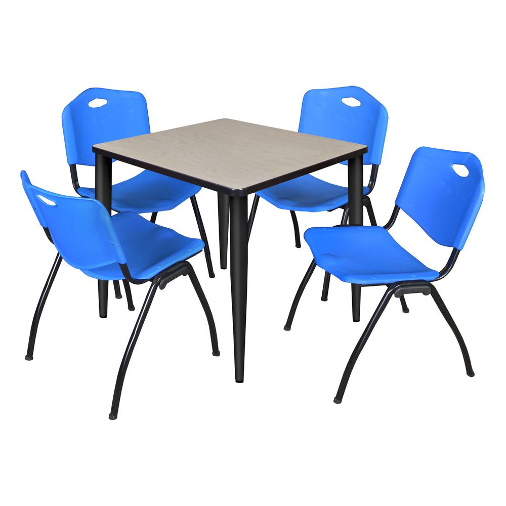 Regency Kahlo 30 in. Square Breakroom Table- Maple Top, Black Base & 4 M Stack Chairs- Blue. Picture 1