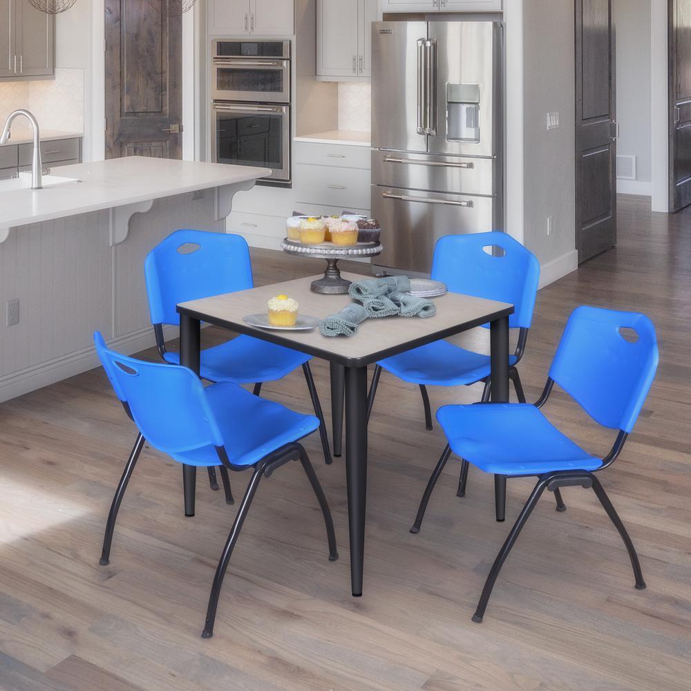 Regency Kahlo 30 in. Square Breakroom Table- Maple Top, Black Base & 4 M Stack Chairs- Blue. Picture 7