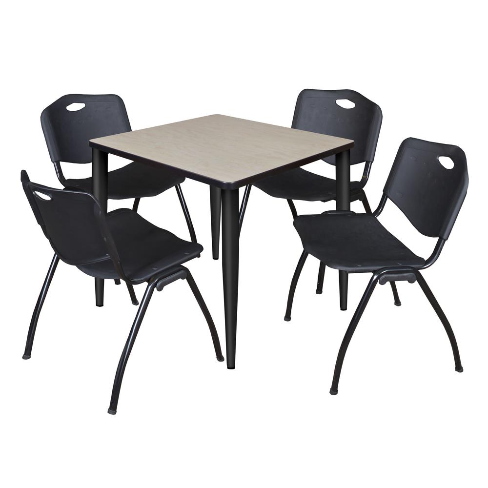 Regency Kahlo 30 in. Square Breakroom Table- Maple Top, Black Base & 4 M Stack Chairs- Black. Picture 1