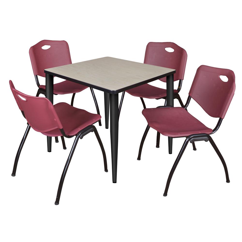 Regency Kahlo 30 in. Square Breakroom Table- Maple Top, Black Base & 4 M Stack Chairs- Burgundy. Picture 1