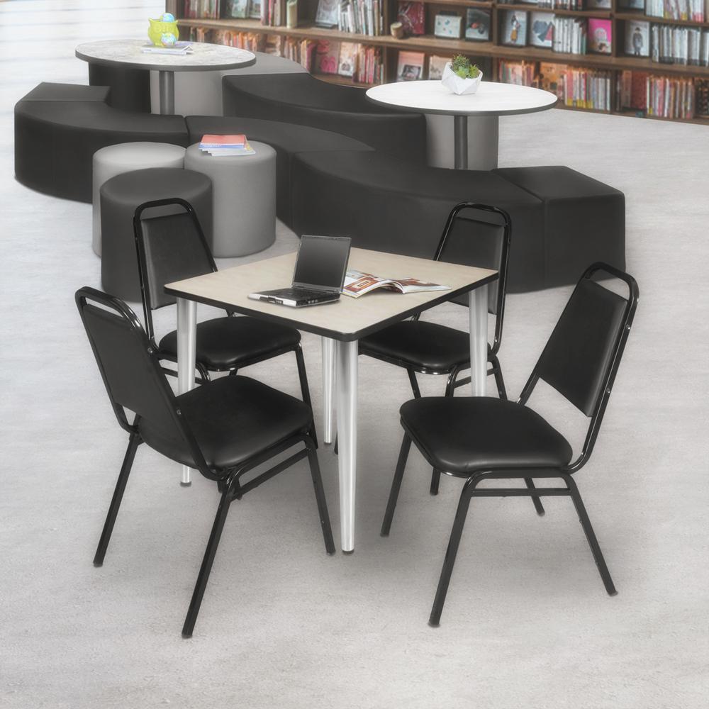 Regency Kahlo 30 in. Square Breakroom Table- Maple Top, Chrome Base & 4 Restaurant Stack Chairs- Black. Picture 7