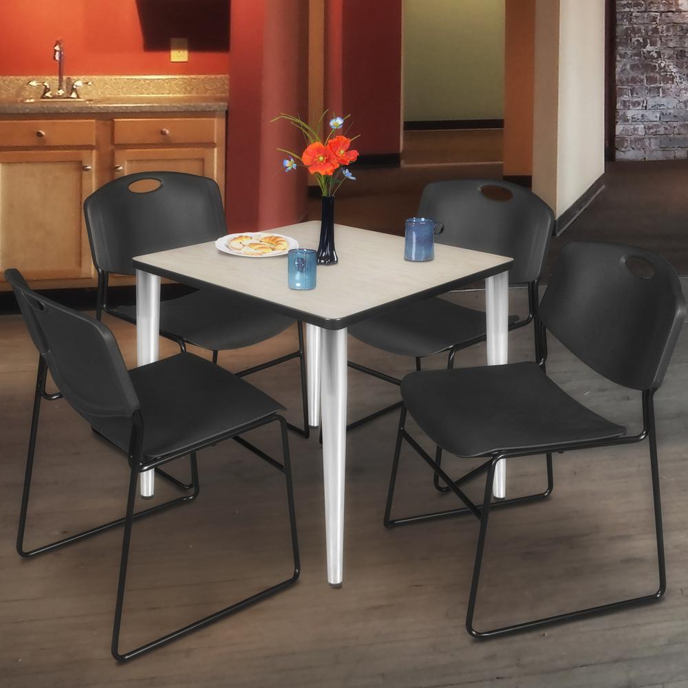Regency Kahlo 30 in. Square Breakroom Table- Maple Top, Chrome Base & 4 Zeng Stack Chairs- Black. Picture 7