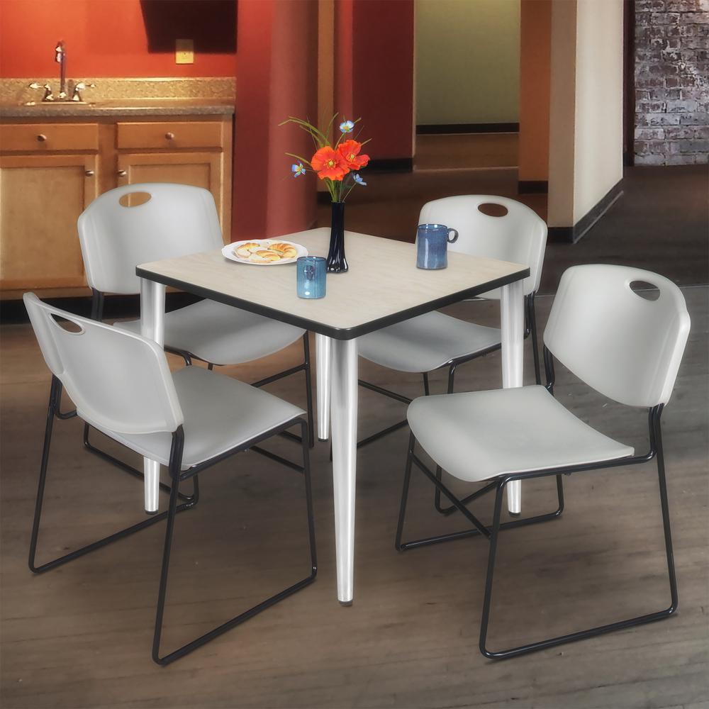 Regency Kahlo 30 in. Square Breakroom Table- Maple Top, Chrome Base & 4 Zeng Stack Chairs- Grey. Picture 7