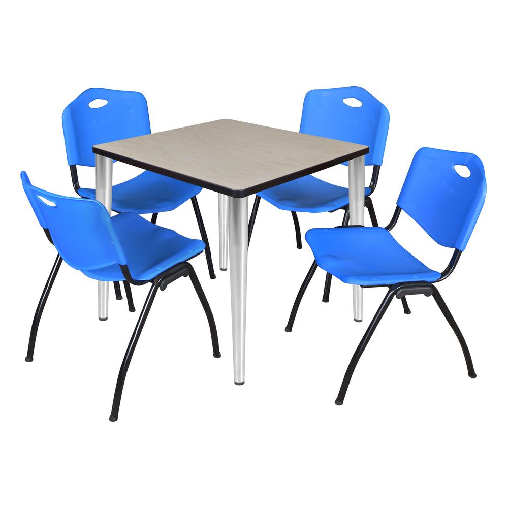 Regency Kahlo 30 in. Square Breakroom Table- Maple Top, Chrome Base & 4 M Stack Chairs- Blue. Picture 1