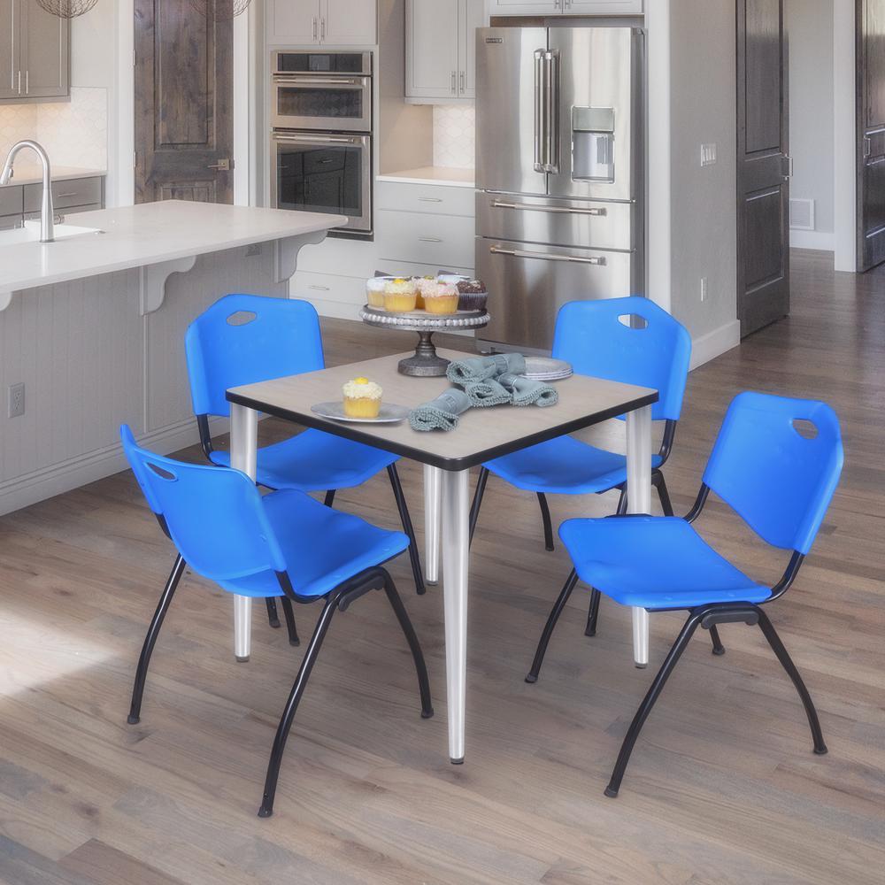 Regency Kahlo 30 in. Square Breakroom Table- Maple Top, Chrome Base & 4 M Stack Chairs- Blue. Picture 7