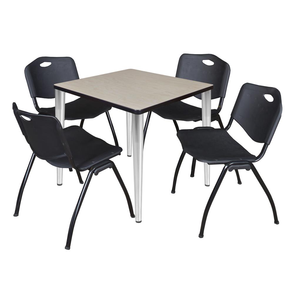 Regency Kahlo 30 in. Square Breakroom Table- Maple Top, Chrome Base & 4 M Stack Chairs- Black. Picture 1