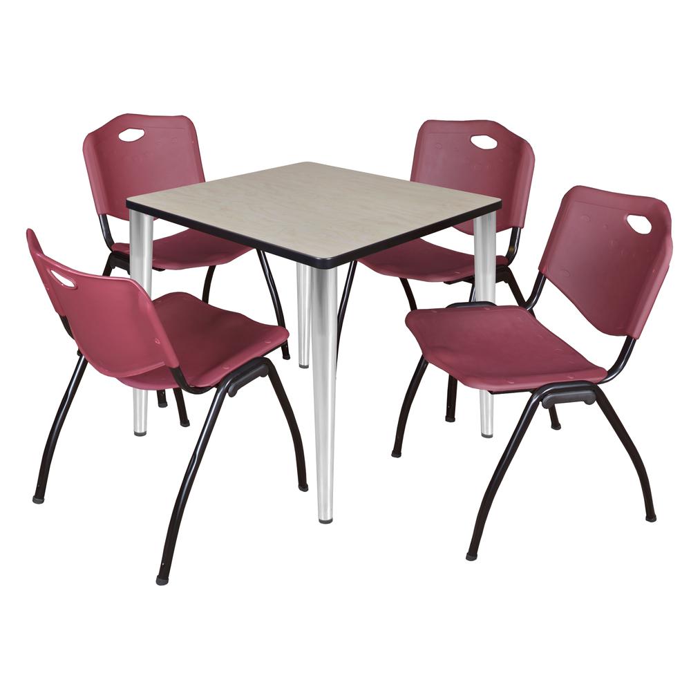 Regency Kahlo 30 in. Square Breakroom Table- Maple Top, Chrome Base & 4 M Stack Chairs- Burgundy. Picture 1