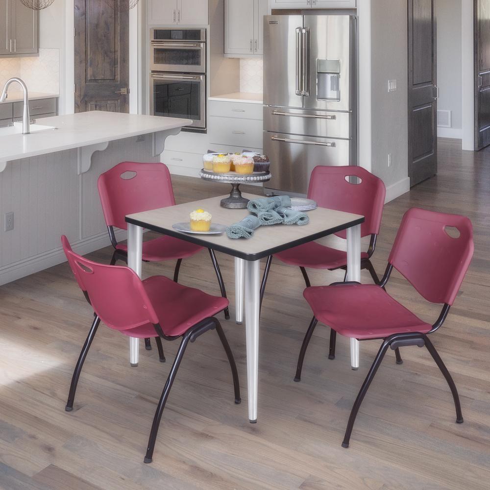 Regency Kahlo 30 in. Square Breakroom Table- Maple Top, Chrome Base & 4 M Stack Chairs- Burgundy. Picture 7